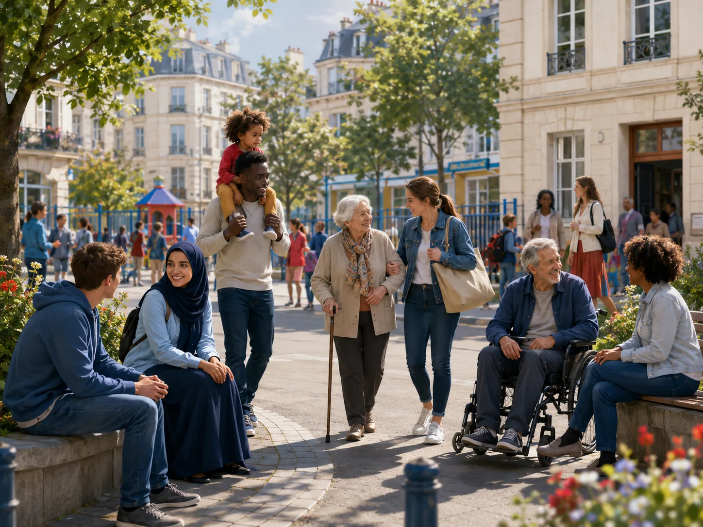 Habitants réunis dans un espace public français.