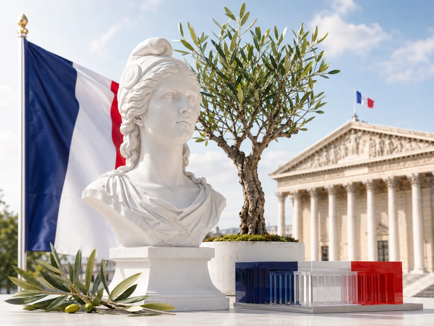 Marianne et palais de justice comme repères institutionnels de la République.