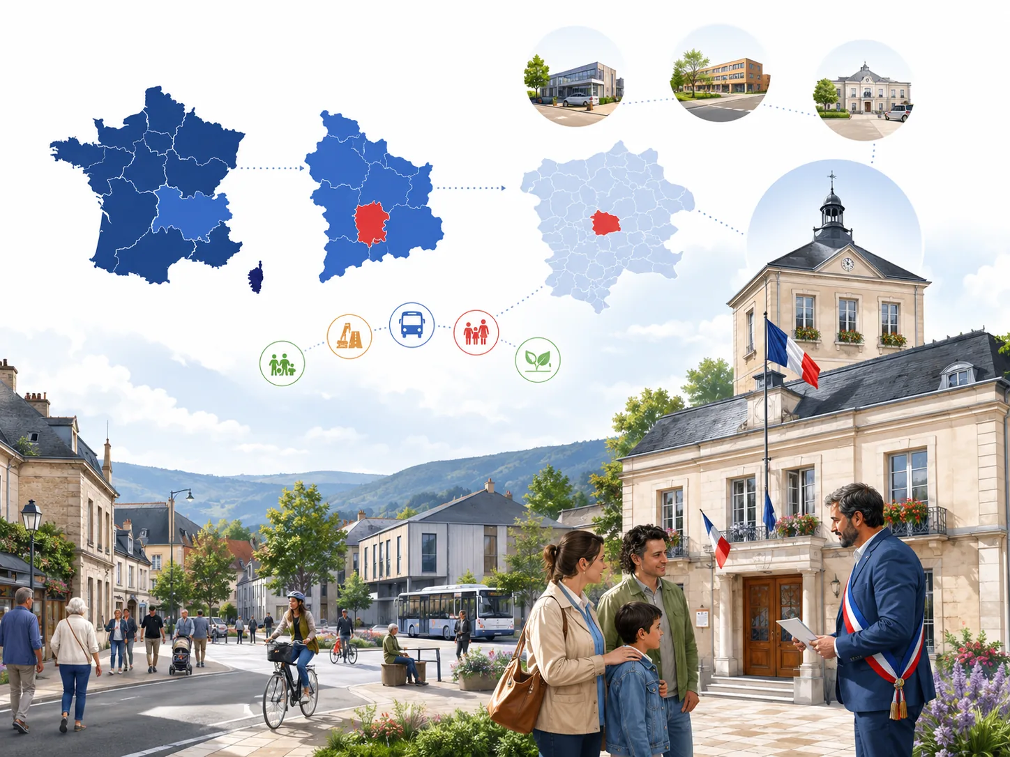 Carte de France avec repères de collectivités territoriales.