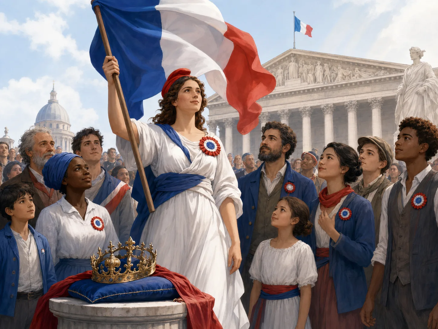 Citoyens et Marianne lors de la proclamation de la République.