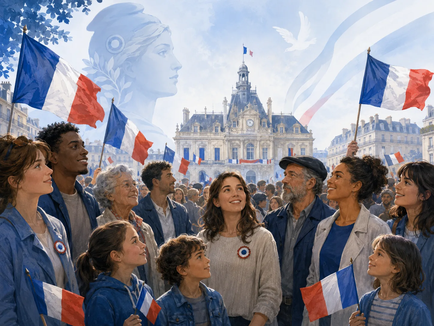 Citoyens célébrant la Libération et le retour de la République.
