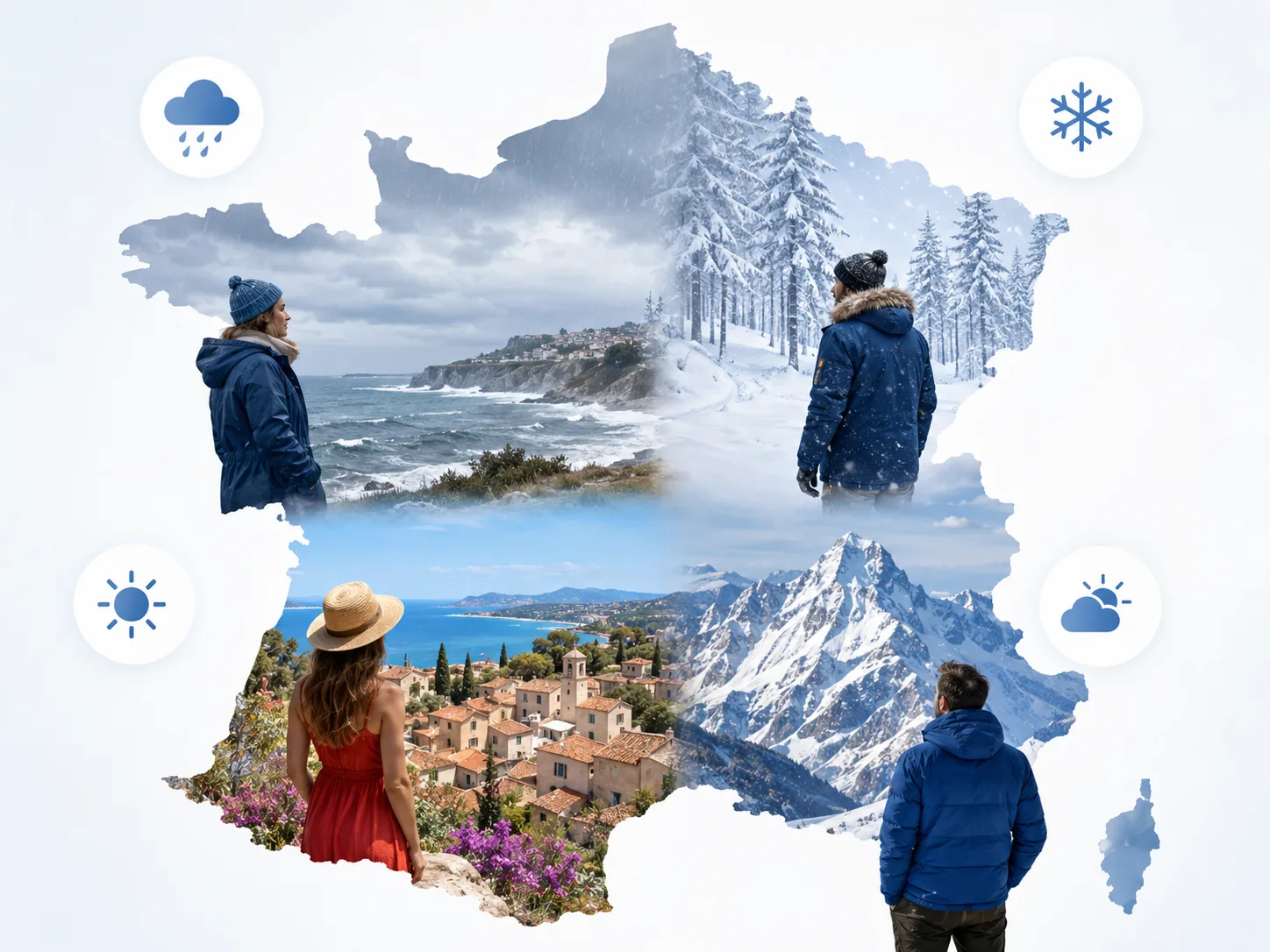 Quatre scènes représentant les climats de France.